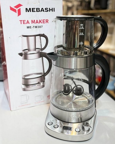 چای‌ساز مباشی مدل ME-TM307 با کتری شیشه‌ای و قوری پیرکس